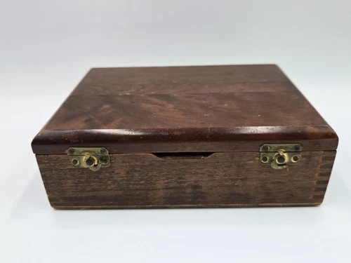 Antique Hardwood Box Brass Hinges Dovetail Corners Jewelry Travel Keepsake