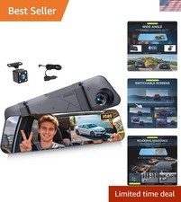 4.5 Inch Mirror Dash Cam - 1080P Dual Lens Backup Camera with Parking Assistant