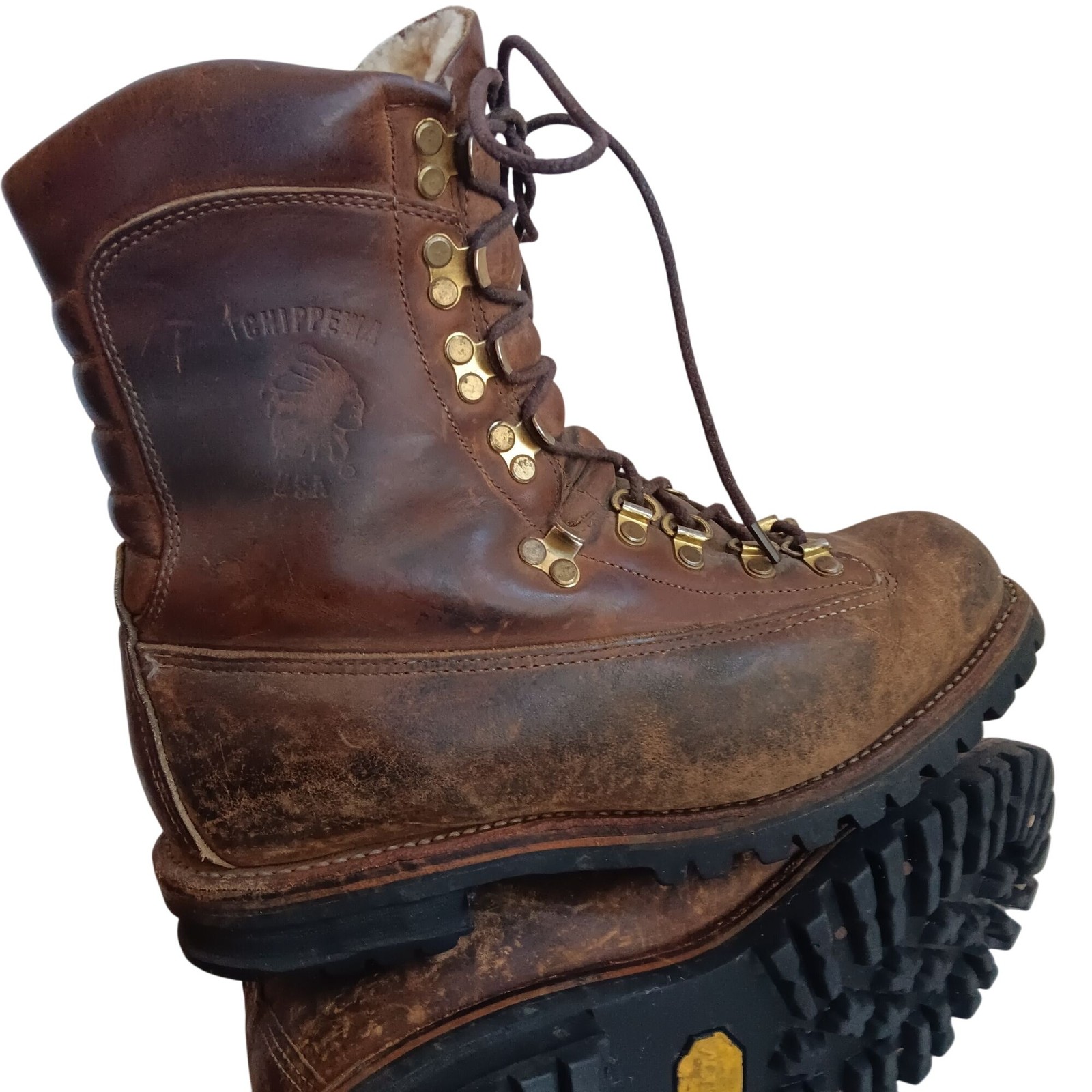 Vintage Chippewa Mountaineer Leather Hiking Boots 8E Mens USA 1980's 