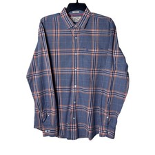 Original Penguin Mens Classic Fit Plaid Button Down Shirt Blue Orange Medium