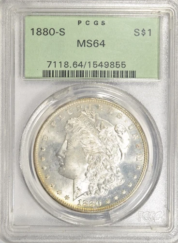 1880-S MORGAN DOLLAR ~ VIBRANT BLUE/RED PASTEL REVERSE TONE ~ PCGS MS64