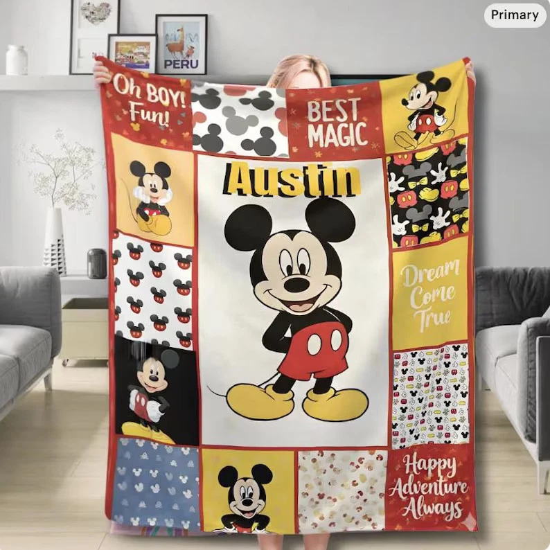 Custom Mickey Blanket Disney Quilt Fleece Blanket#9