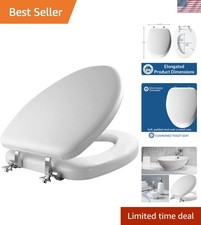 Padded Toilet Seat with Chrome Hinges, Soft Vinyl over Wood Core Seat, , Elon...