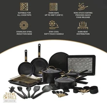 Thyme & Table 32-Piece Aluminum Ceramic Non-Stick Cookware Pots & Pans Black NEW