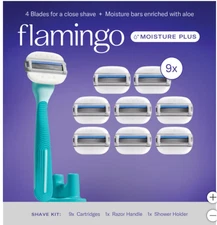 Flamingo by Harry's Moisture Plus Razor Set 9 Cartridges + 1 Handle