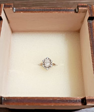YourAsteria 14K White Gold Oval Moissanite Halo Art Deco Engagement Ring Sz 3