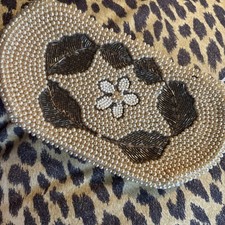 vintage Daisy Flower beaded Clutch Purse 1940 50s Champagne Color