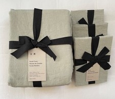 West Elm 4pc EUROPEAN FLAX LINEN Duvet King  3 Euro Shams Celadon Melange NWT