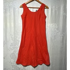 Liz Claiborne Dress Small Orange 100% Linen Shift Sleeveless Knee Length 