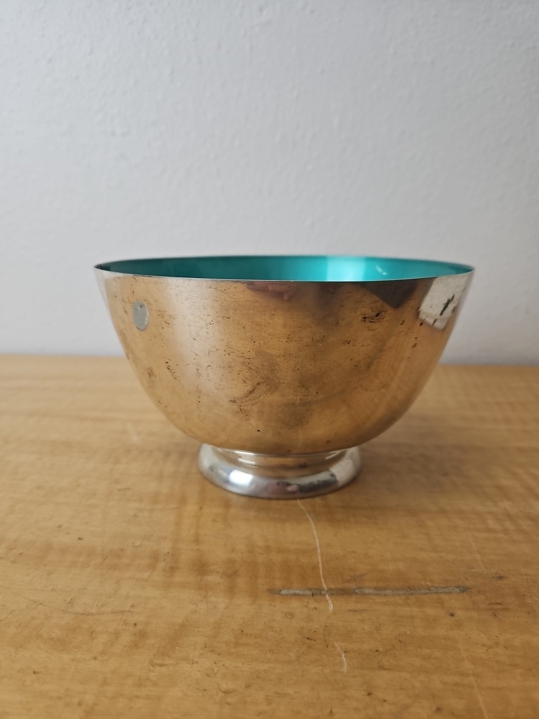Towle Sterling Silver 48 Serving Footed Bowl Teal / Green Enamel