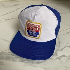 Vintage 1984 Olympics Los Angeles USA SnapBack Trucker Hat Blue White