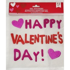 NEW Happy Valentine's Day 2 Hearts Window Gel Clings Decorations 23 pc CUTE  