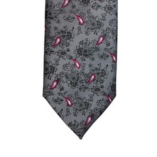 McGregor Mens Grey Paisley Silk Blend Necktie Pink Accents Made in USA RN 16446
