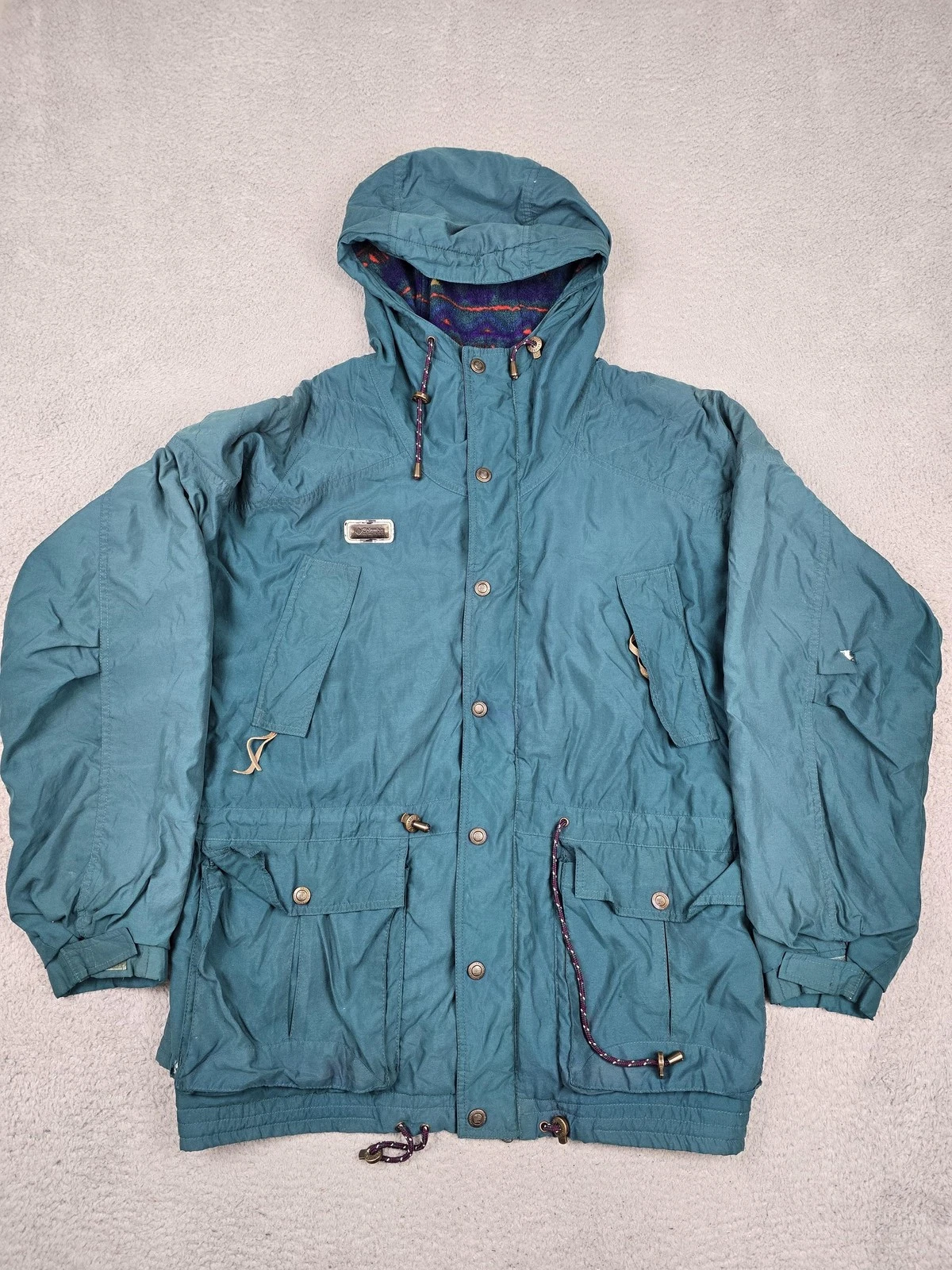 Vintage Columbia Jacket Mens L Green Radial Sleeve Parka Hooded Insulated 90s