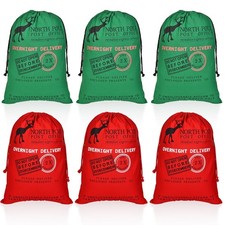 6 Packs Christmas Bag Santa Sack Large Cotton Canvas Bag With Drawstrings Reu...