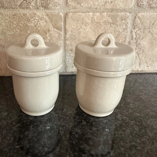 2 Vtg The Original Kitchener Egg Cups Glazed Stoneware England Coddler Screw Cup