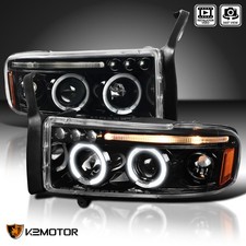 Jet Black Fits 1994-2001 Dodge Ram 1500 2500 3500 Led Halo Projector Headlights