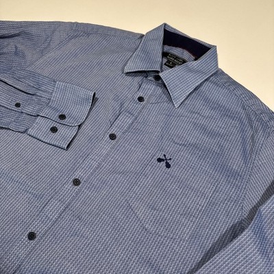 Black Label Hard Rock Men L Cotton Long Sleeve Button Down Blue Textured Shirt