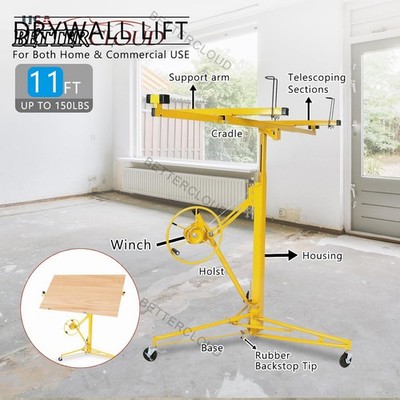 11FT Drywall Lift Panel Hoist Jack Lifter Rolling Caster Lifter Adjustable 150LB