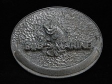 NI01104 VINTAGE 1983  BOB'S MARINE  FISHING SUPPLY PEWTER BELT BUCKLE