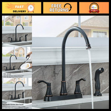 2 Handle Kitchen Faucet with Side Sprayer - 3/4 Hole, Lead-Free Oil Rubbed Bronz