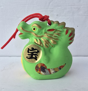 Japanese Clay Bell Zodiac Green Dragon Ornament Luck Prosperity Treasure (#2)
