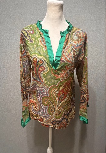 Etro, ETRO Vintage Silk Blend Paisley Top Blouse Multi Italy Sz 40 IT 4 US READ