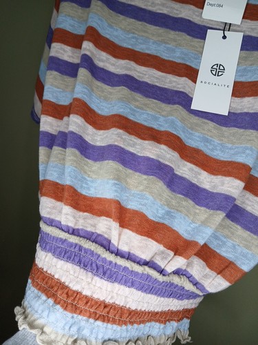 Socialite Nordstrom Medium gestreiftes Kurzarmhemd geraffte Taille neu mit Etikett - Bild 8 von 9