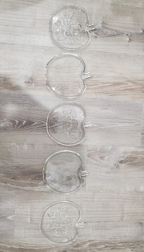 De colección 5 Platos de Vidrio Transparente en Forma de Manzana Almuerzo Snack Patrón Floral Foto 2 de 4