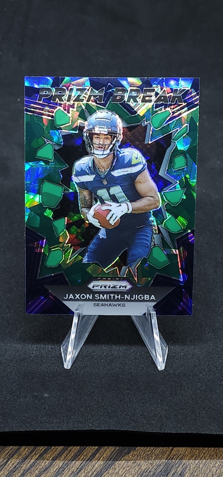 2023 PANINI PRIZM JAXON SMITH-NJIGBA PRIZM BREAK GREEN CRACKED ICE RC PB-2