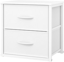 Stackable Storage Drawers, White Closet Organizer with Wooden Top Metal Frame,
