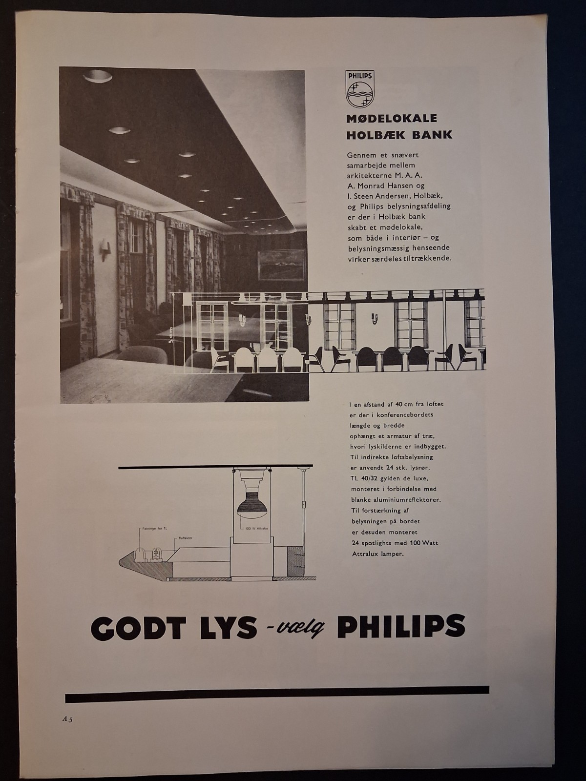ADV PHILIPS LIGHTING HOLBAEK BANK HANSEN ANDERSEN DANISH ARCHITECTURE 1957