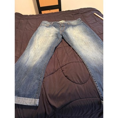 Attitude Mens Straight Leg Jeans Blue Crosshatch Denim Size 44x30 Medium Wash