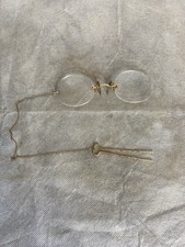 Antique Pince Nez Eyeglasses Gold Fill With Chain  Hair Pin Rimless C.1900 NM