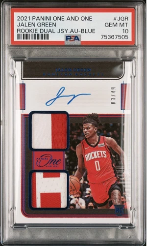 2021 Panini One And One Jalen Green Rookie Dual Jsy Auto Blue /49 #RD-JGR PSA 10