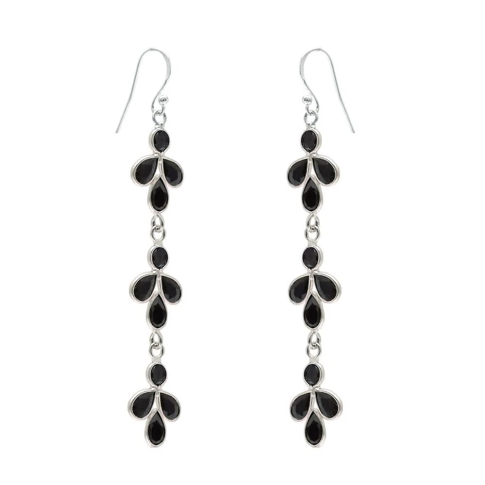 Naturale Nero Zircone Cubico 925 Argento Sterling Goccia Natale Regalo Orecchini - Immagine 3 di 4