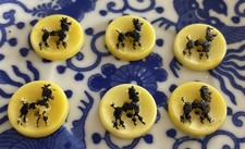 6x Vintage 1950s Yellow Plastic Poodle Buttons Novelty Sewing 14mm