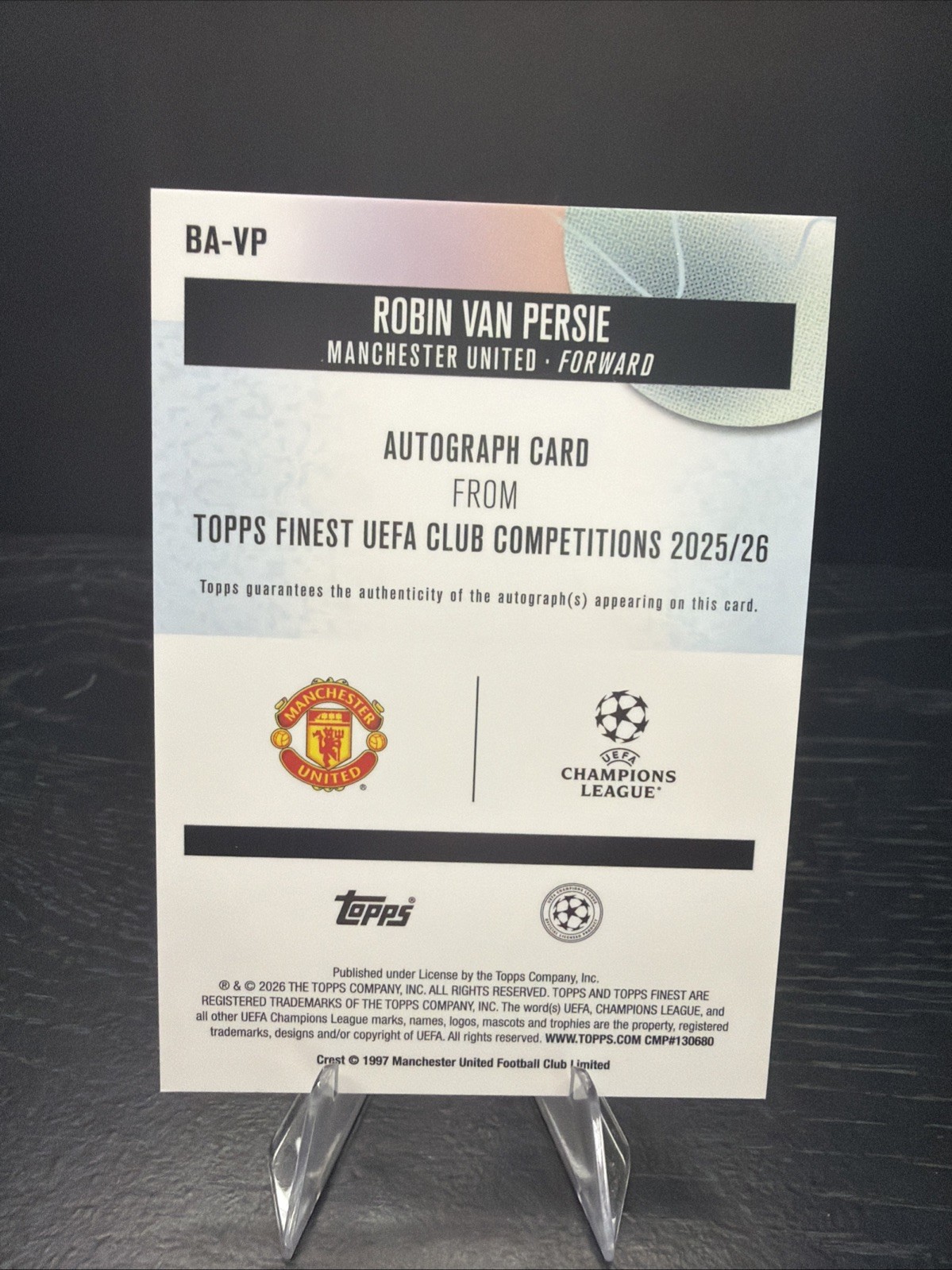 Robin Van Persie Black Auto /10 2025-26 Topps Finest Uefa Club Competitions view 2