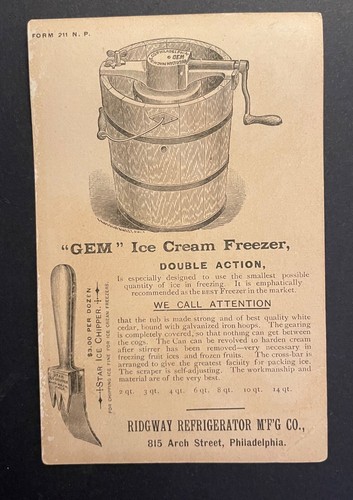 Vintage Art Business Ad Ridgway Refrigerator Mfg Ice Cream Freezer 5" x 3" - Picture 2 of 2