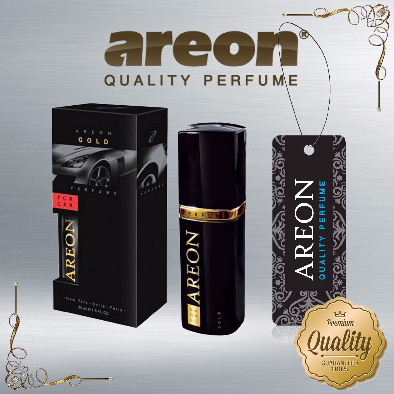 Parfum Durable pour Voiture, assainisseur d'air Gold 50ml anti-odeur longue durée