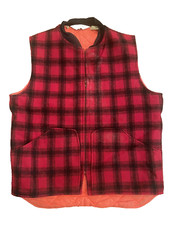 Vintage Woolrich Style 11 Buffalo Plaid Safety Orange Reversible Hunting Vest M