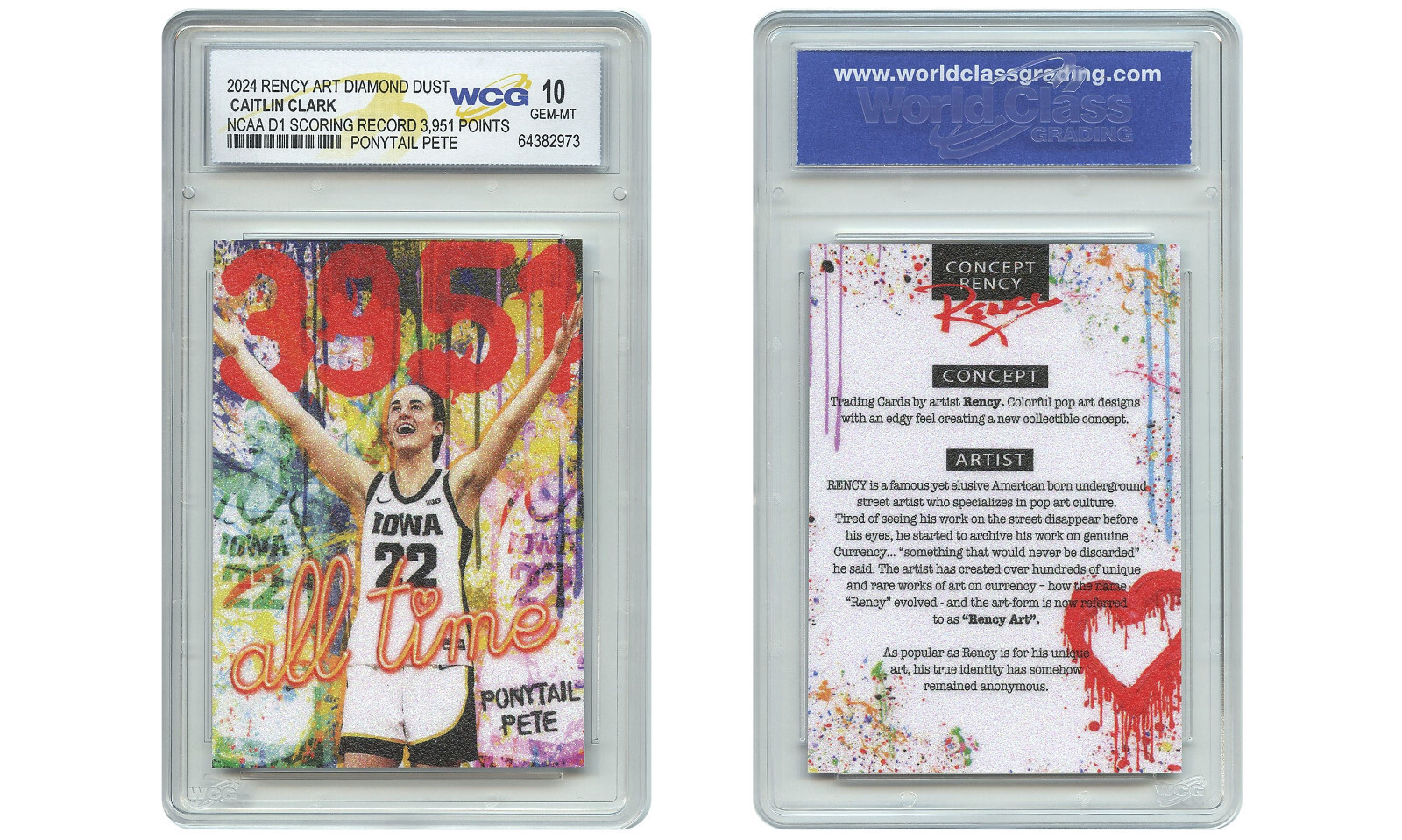 CAITLIN CLARK Ponytail Pete ALL-TIME SCORING RECORD 3,951 Pts. Card GEM MINT 10