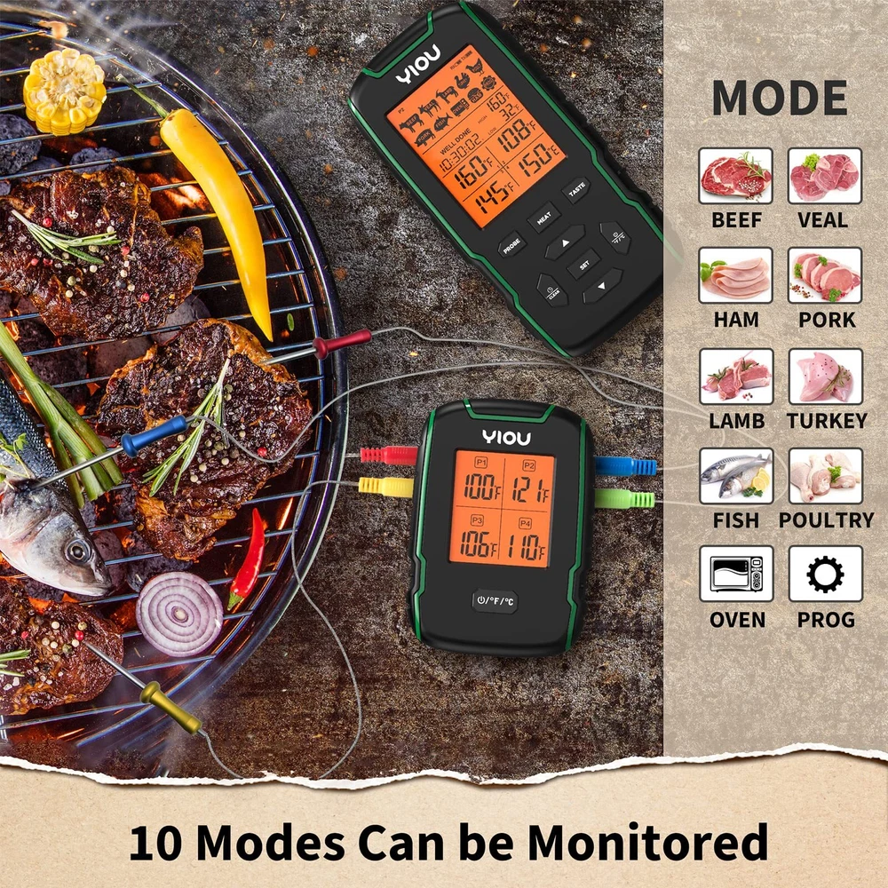 Wireless Meat Thermometer for Cooking, Digital Meat Thermometer with 4 Probes... Wireless Meat Thermometer for Cooking, Digital Meat Thermometer with 4 Probes...