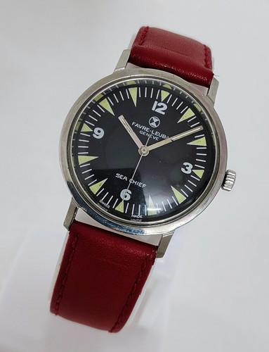 Vintage FAVRE-LEUBA GENEVE SEA CHIEF 17-Jewels Hand Winding Swiss Wristwatch
