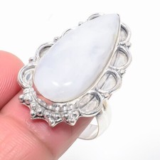 Natural Rainbow Moonstone Gemstone 925 Sterling Silver Jewelry Ring Size 8 USA 
