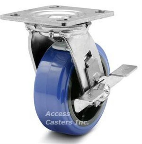 5AEMPSB 5" x 2" roulette à plaque pivotante avec frein, roue poly sur poly, casquette 750 lb - Photo 3/3