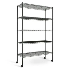 5-Tier Storage Shelving Unit 35.83" W x 13.98" D x 61.02" H  Black 1 or 2 Pack