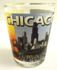 CHICAGO ILLINOIS SHOT GLASS VINTAGE STATE TRAVEL SOUVENIR DAY NIGHT WINDY CITY
