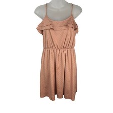 LC Lauren Conrad Women’s Size 2 Peach Nude Dress Gold Studs Ruffles Cinch Waist