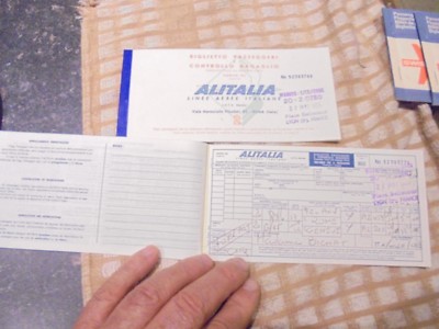 Altes Flugticket Passagierflugzeug der Fluggesellschaft ALITALIA 1966